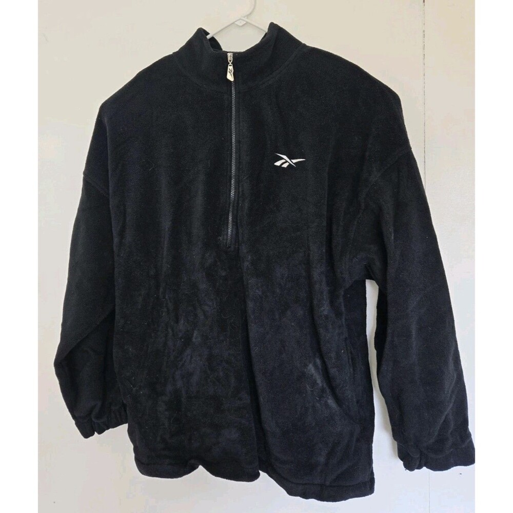Vintage Reebok Sweatshirt Mens 2XL 1/4 Zip‎ Fleece Black Boxy Sportswear 90s Y2K